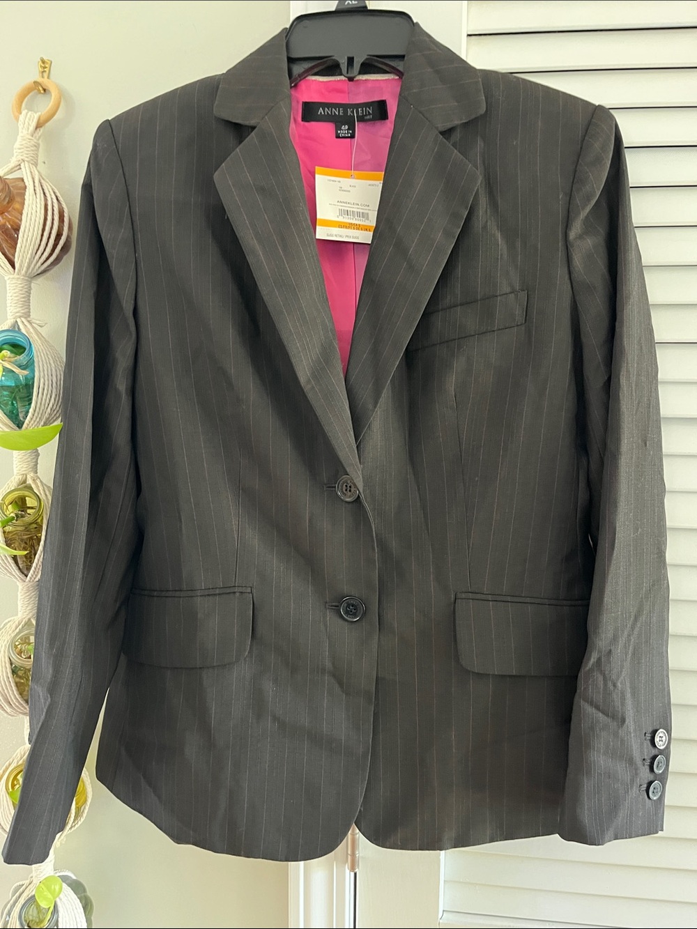 Anne Klein Black with pink Pinstripe Blazer with Pink Lining
